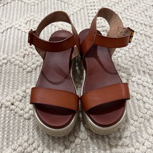 MIA Cognac Brown Platform Ankle-Strap Sandals
